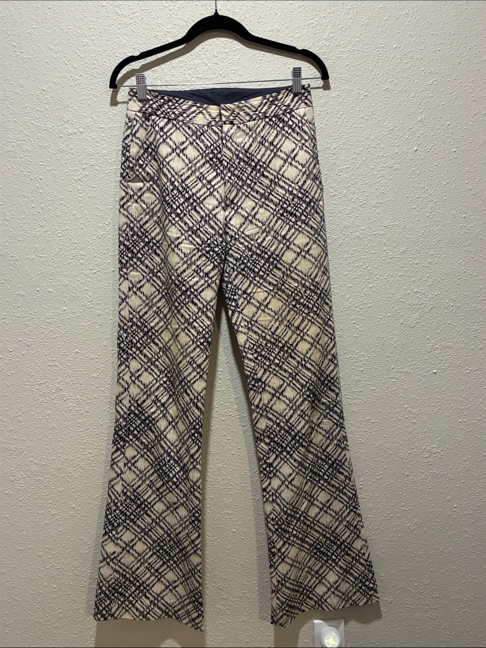 Cynthia Rowley Cream and Black Plaid Boot Cut Pants